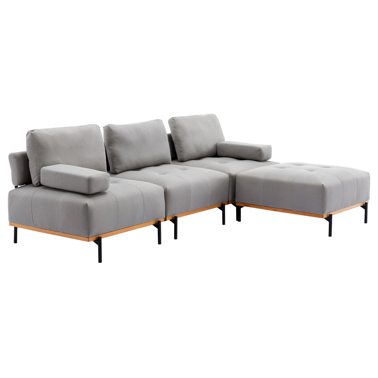 100.7'' L - Shape Sectional Sofa 3 - Seater Couches with a Removable Ottoman, Comfortable Fabric for Living Room, Apartment, Grey - SG001210AAE - image - 12