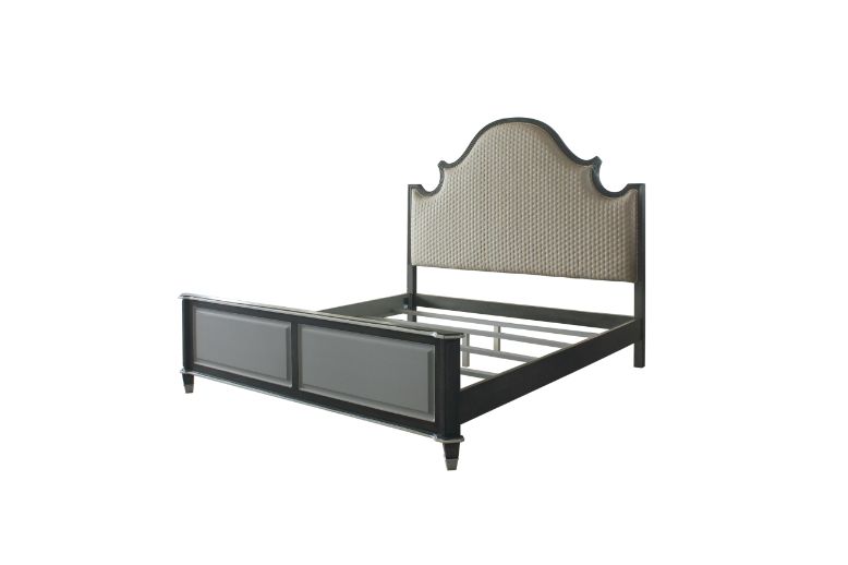 Acme - House Beatrice CK Bed 28804CK Two Tone Beige Fabric, Charcoal & Light Gray Finish