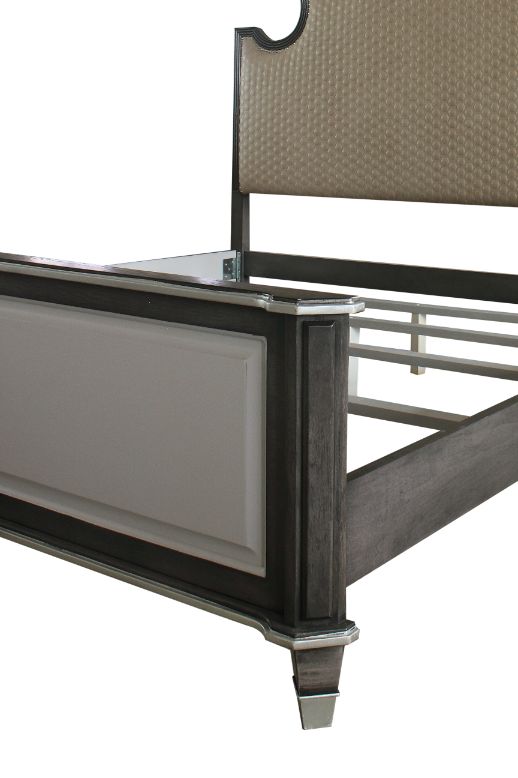 Acme - House Beatrice CK Bed 28804CK Two Tone Beige Fabric, Charcoal & Light Gray Finish