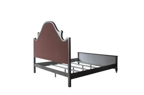 Acme - House Beatrice CK Bed 28804CK Two Tone Beige Fabric, Charcoal & Light Gray Finish