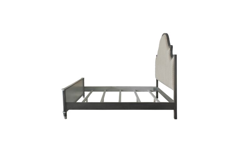 Acme - House Beatrice CK Bed 28804CK Two Tone Beige Fabric, Charcoal & Light Gray Finish