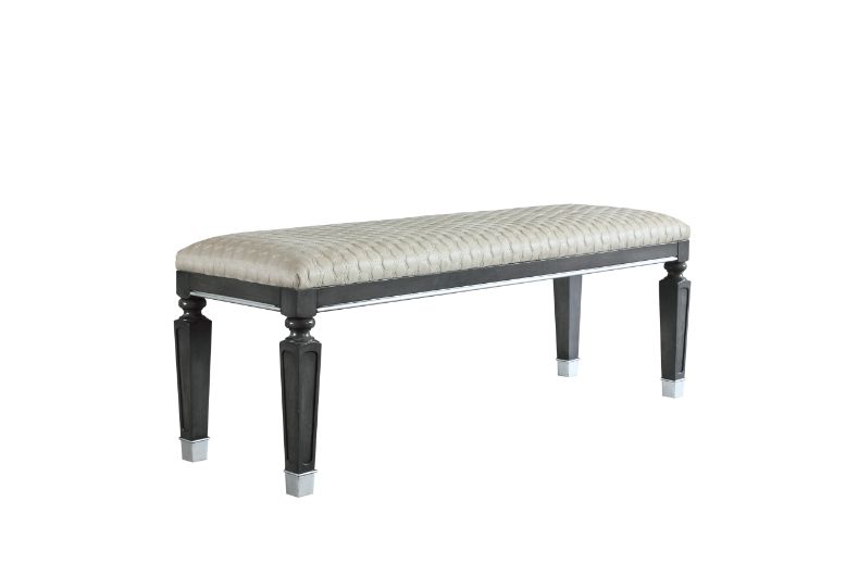 Acme - House Beatrice Bench 28817 Two Tone Beige Fabric, Charcoal Finish