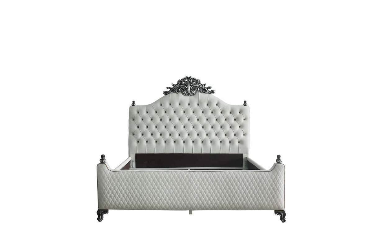 Acme - House Delphine Queen Bed 28850Q Two Tone Ivory Fabric & Charcoal Finish