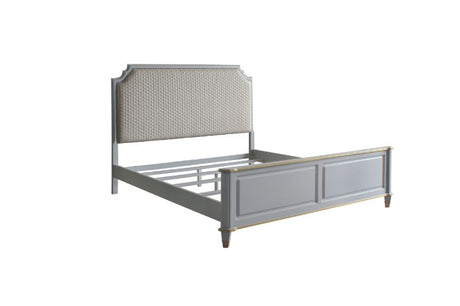 Acme - House Marchese Queen Bed 28880Q Two Tone Beige Fabric & Pearl Gray Finish