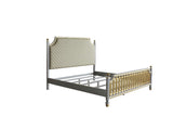 Acme - House Marchese CK Bed 28884CK Beige Synthetic Leather & Pearl Gray Finish