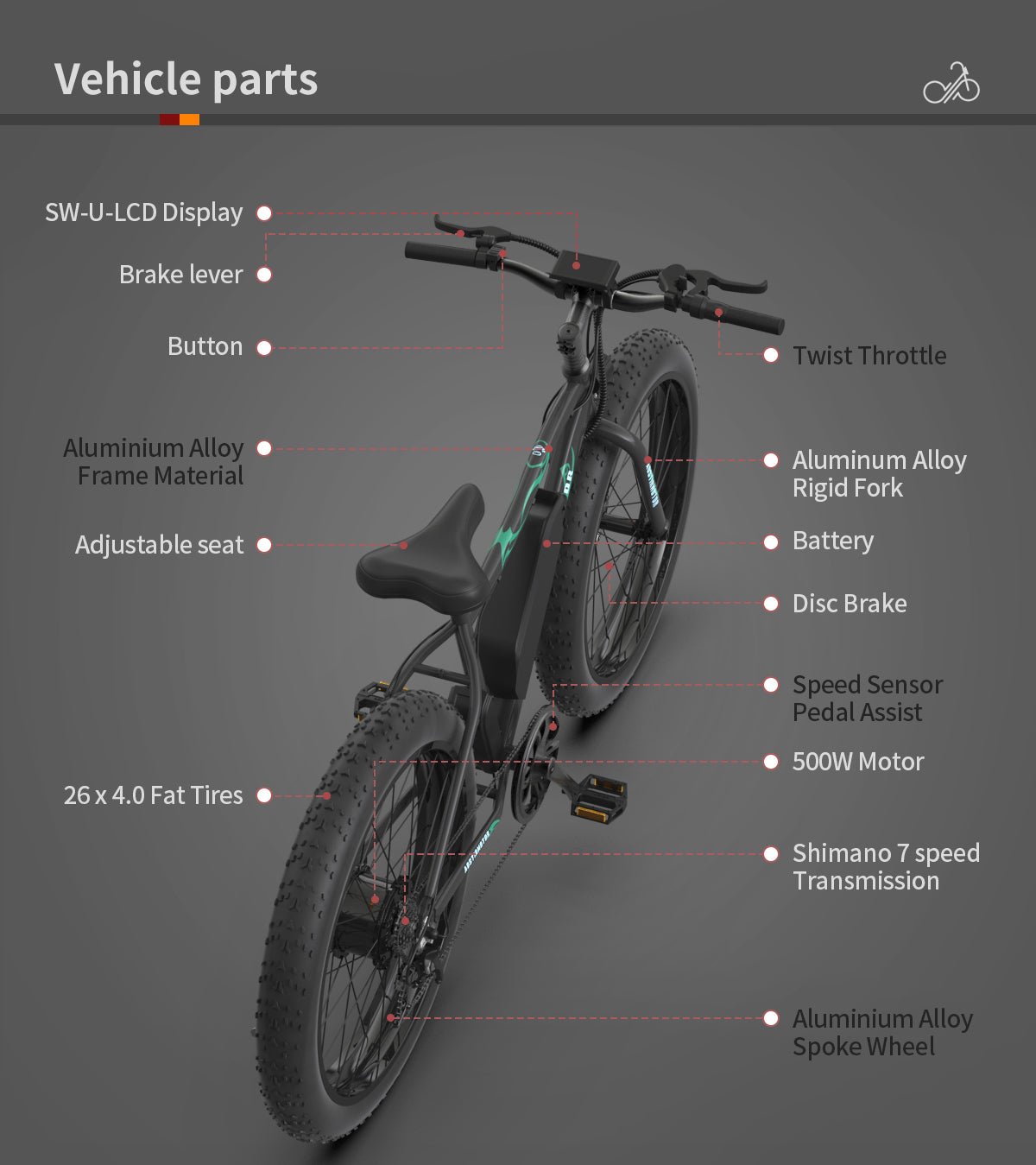 AOSTIRMOTOR 26" 500W Electric Bike Fat Tire P7 36V 12.5AH Removable Lithium Battery for Adults S07 - P | Home Elegance USA