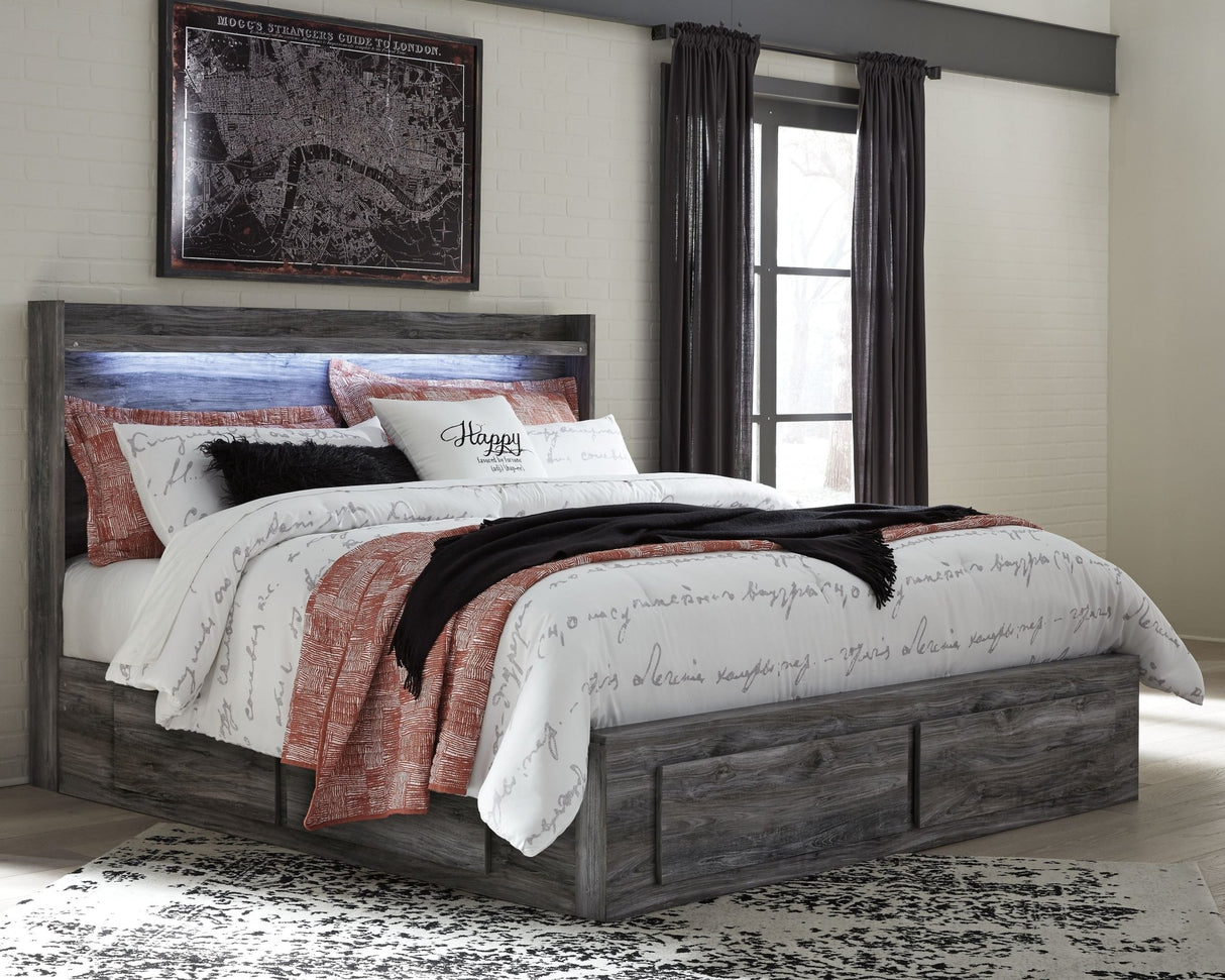 Baystorm - Gray - King Panel Bed With 4 Storage Drawers - 7 Pc. - Dresser, Mirror, King Bed | Ashley | Home Elegance USA