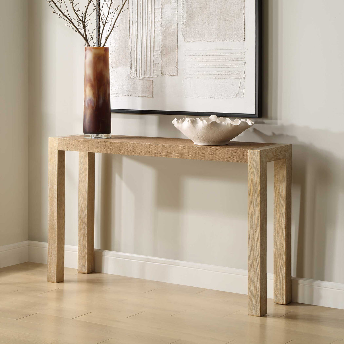 Bentley Grasscloth Console Table - Light Brown by Uttermost - View 3