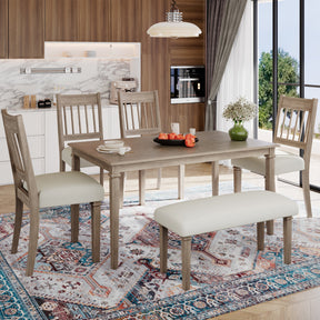 6-Piece Retro Dining Room Set, Classic Kitchen Furniture Set, Wooden Rectangular Table and 4 Chairs with Bench for kitchen & Dining Room, Easy Assembly, Space Saving, (BROWN) - sold by Home Elegance USA