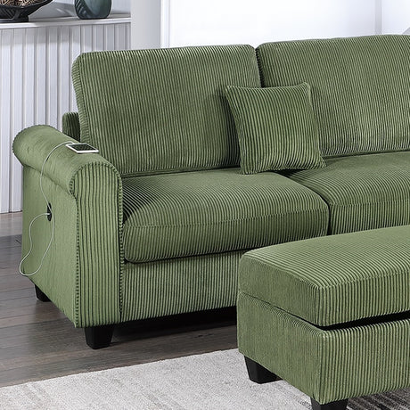 Gorgeous Sage Color 3pc Sectional Set Corduroy Upholstered LAF Sofa RAF Chaise Ottoman L-Sectional Living Room Furniture - sold by Home Elegance USA
