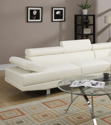 White Color Sectional Living Room Furniture Faux Leather Adjustable Headrest Right Facing Chaise & Left Facing Sofa - sold by Home Elegance USA