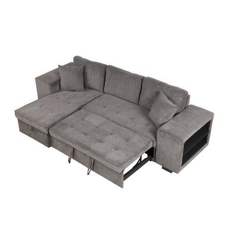 104.5' Modern L-Shape 3 Seat Reversible Sectional Couch, Pull Out Sleeper Sofa with Storage Chaise and 2 Stools for Living Room Furniture Set,Knox Charcoal (old sku:SG000431AAA) - sold by Home Elegance USA