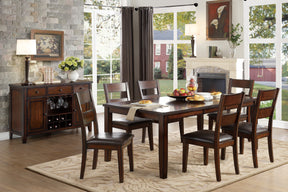 Cherry Finish Classic 7pc Dining Set Wooden Table Draw Leaf and 6 Side Chairs Faux Leather Upholstered Durable Furniture Transitional Style Ladder Back - sold by Home Elegance USA