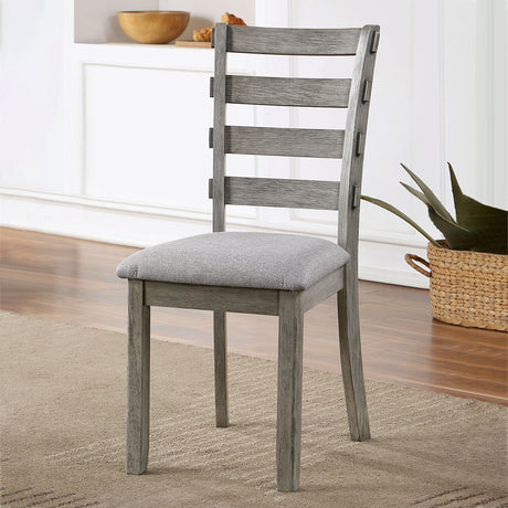 Dining Table 6x Side Chairs 7pcs Dining Set Grey Finish Dining Room Furniture Fabric Seat Rustic Style - sold by Home Elegance USA