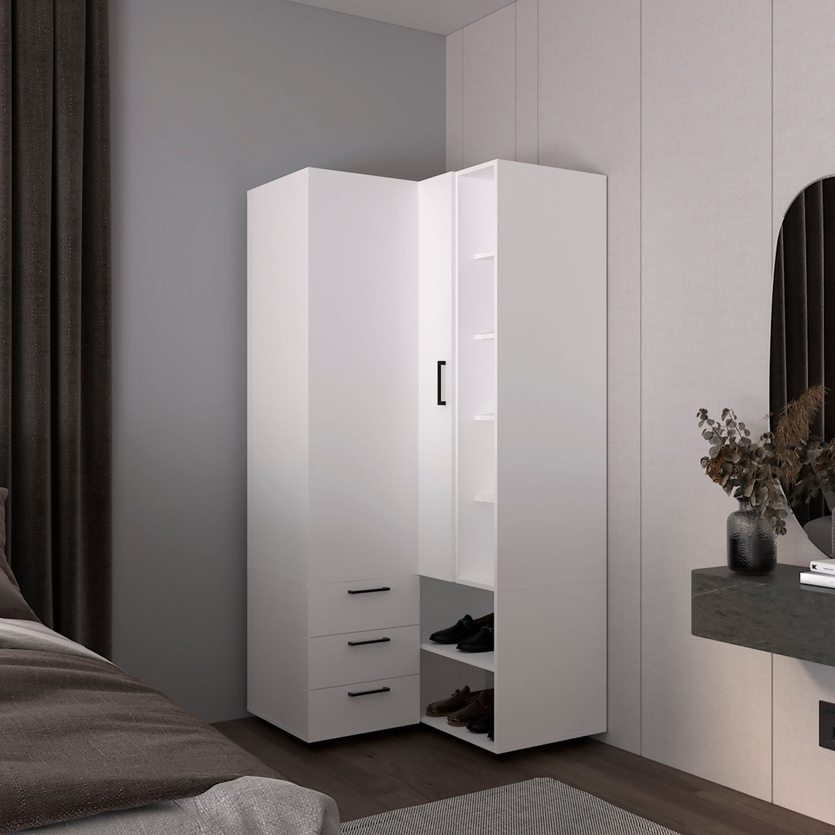 Armoire 70.9' H, 1 Door, 3 Drawers, 7 Shelves, 10 Legs, White - Bedroom - sold by Home Elegance USA