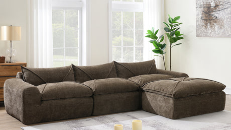 116'' Fully Compressed Sofa with High Density Foam, Integrated Backrest&Seat Cushion, Decorative Edging, Legless Design without Frame, No Assembly Required, Free Combination, Particle Chenille - sold by Home Elegance USA