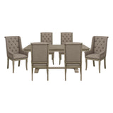 Classic Luxury Dining 7pc Extendable Table and Chairs Set Button Tufted Upholstered Self-Storing Leaf Traditional Design Furniture