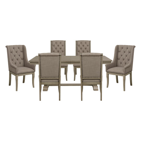 Classic Luxury Dining 7pc Extendable Table and Chairs Set Button Tufted Upholstered Self-Storing Leaf Traditional Design Furniture