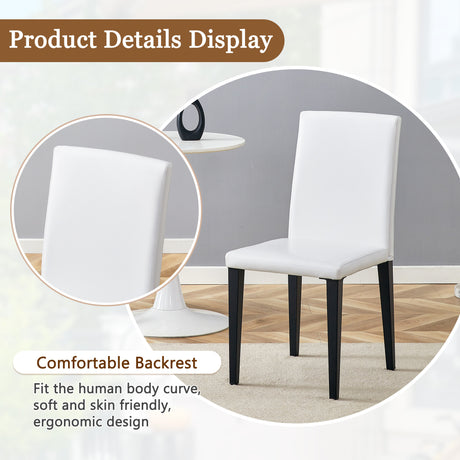 Table and chair set.Modern dining table, tempered glass countertop, and artistic MDF legs.Paried With 6 White PU dining chairs, simple and versatile, comfortable and accompanied. - sold by Home Elegance USA