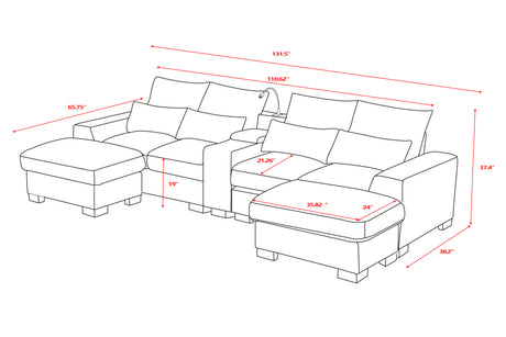 Modern Sectional Sofa Couch with Console,USB Charging Port,Reading Light,Cup Holder, Beige - sold by Home Elegance USA