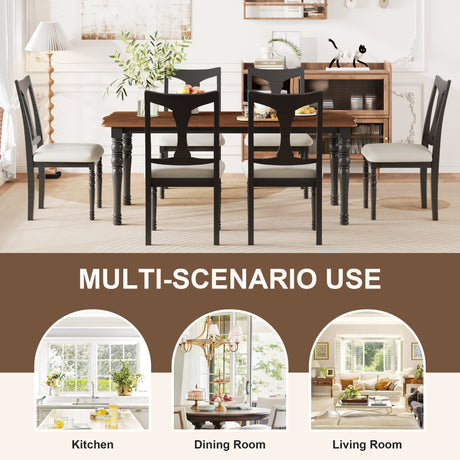 7-Piece Dining Table Set, 60inch to 78inch Extendable Wood Dining Table with Removable Leaf, Kitchen Table Set with 6 Upholstered Side Chair, Dining Table Set for 6 - sold by Home Elegance USA
