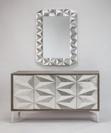 Artmax 2927-S Cabinet | Hand-Painted Silverleaf Spike Design Storage Cabinet with Optional Mirror