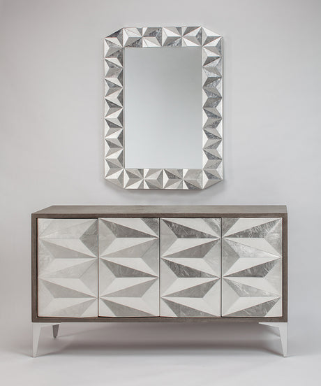 Artmax 2927-S Cabinet | Hand-Painted Silverleaf Spike Design Storage Cabinet with Optional Mirror