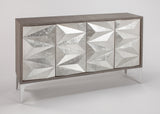 Artmax 2927-S Cabinet | Hand-Painted Silverleaf Spike Design Storage Cabinet with Optional Mirror
