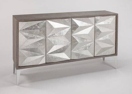 Artmax 2927-S Cabinet | Hand-Painted Silverleaf Spike Design Storage Cabinet with Optional Mirror
