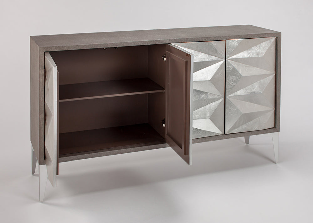 Artmax 2927-S Cabinet | Hand-Painted Silverleaf Spike Design Storage Cabinet with Optional Mirror