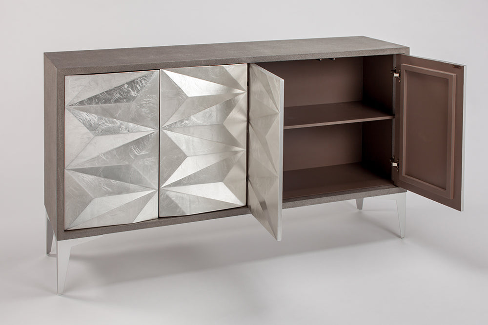 Artmax 2927-S Cabinet | Hand-Painted Silverleaf Spike Design Storage Cabinet with Optional Mirror