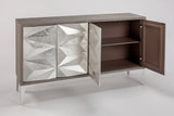 Artmax 2927-S Cabinet | Hand-Painted Silverleaf Spike Design Storage Cabinet with Optional Mirror
