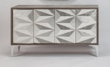 Artmax 2927-S Cabinet | Hand-Painted Silverleaf Spike Design Storage Cabinet with Optional Mirror