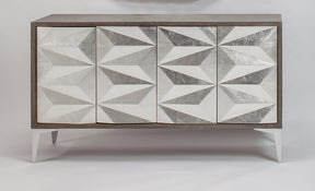 Artmax 2927-S Cabinet | Hand-Painted Silverleaf Spike Design Storage Cabinet with Optional Mirror