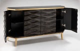 Artmax 2933-S Cabinet | 66-Inch 3D Wave Design Black Marble Top Storage Cabinet with Optional Mirror