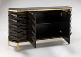 Artmax 2933-S Cabinet | 66-Inch 3D Wave Design Black Marble Top Storage Cabinet with Optional Mirror