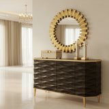 Artmax 2933-S Cabinet | 66-Inch 3D Wave Design Black Marble Top Storage Cabinet with Optional Mirror