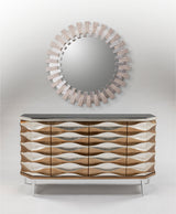Artmax 2934-S Cabinet | 66-Inch 3D Wave Design Marble Top Storage Cabinet with Optional Mirror