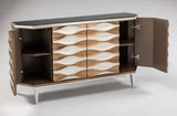 Artmax 2934-S Cabinet | 66-Inch 3D Wave Design Marble Top Storage Cabinet with Optional Mirror