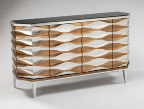 Artmax 2934-S Cabinet | 66-Inch 3D Wave Design Marble Top Storage Cabinet with Optional Mirror