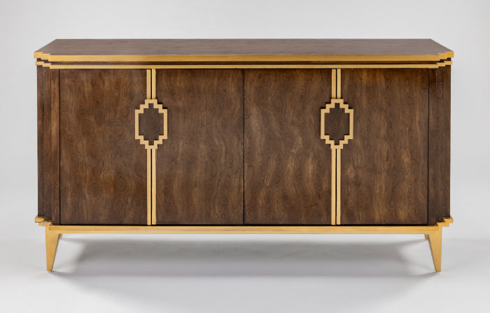 2939-S Cabinet in walnut-stained veneer with gold metallic trim by Artmax – front view