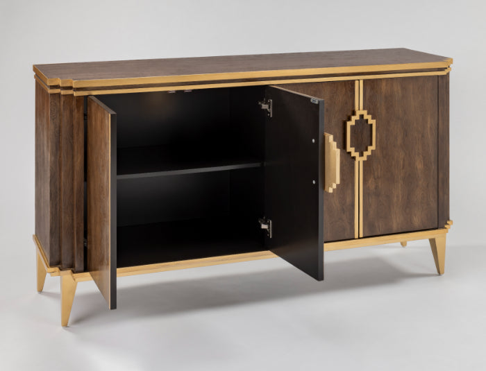 2939-S Cabinet with left open doors revealing storage space – walnut veneer and gold accents by Artmax