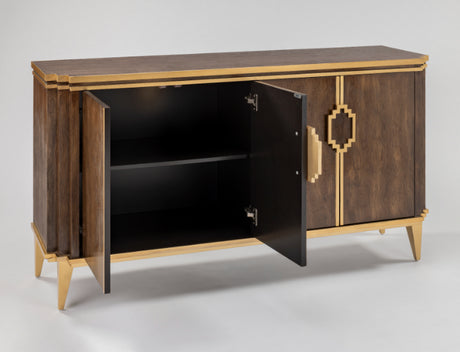 2939-S Cabinet with left open doors revealing storage space – walnut veneer and gold accents by Artmax