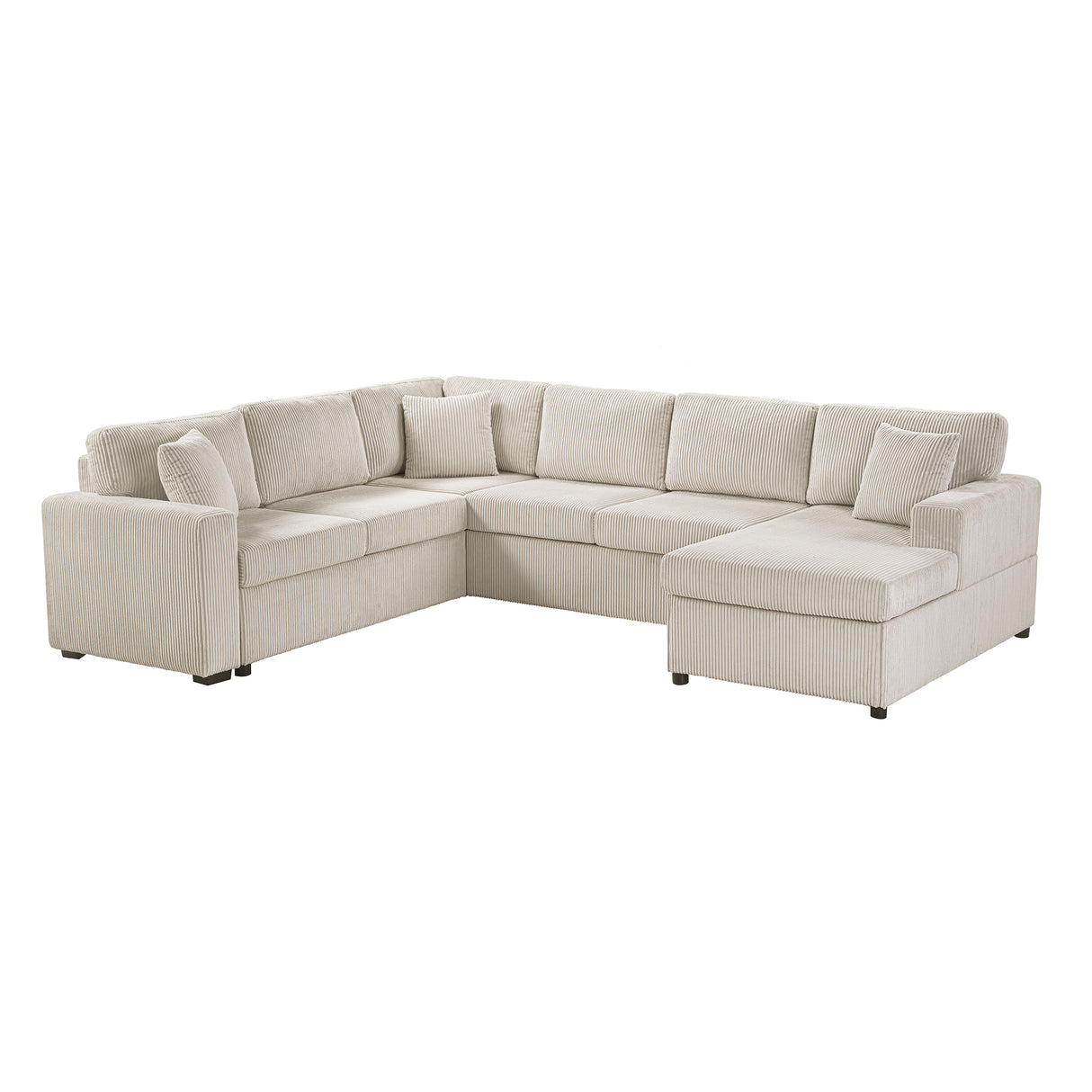 Oversized Sectional Sofa 115.3' U-Shaped Sofa with Chaise Lounge and Three Soft Throw Pillows, Light Gray Corduroy, 115.3' x 90.5'