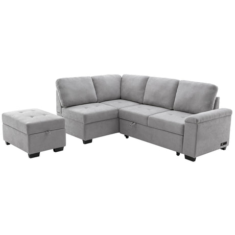 Sleeper Sectional Sofa, L-Shape Corner Couch Sofa-Bed with Storage Ottoman & Hidden Arm Storage & USB Charge  for Living Room Apartment, Gray - sold by Home Elegance USA