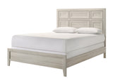 1pc Antique White King Size Panel Bed Recessed Design Wooden Bedroom Furniture