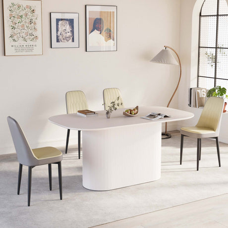 63 'medieval modern cream style MDF dining table and PU dining chair set 4. Assemble Desktop and black metal leg dining chair set, suitable for home&kitchen - sold by Home Elegance USA