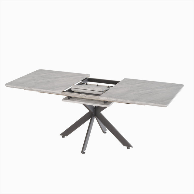 Extendable Dining Table Set with Curved Backrest Upholstered Chairs Grey White MDF Metal 62.4'-78.15'