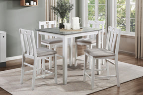 5-Piece Pack Counter Height Set Weathered Gray and White Table and Fabric Upholstered 4 Chairs Casual Dining Furniture - sold by Home Elegance USA