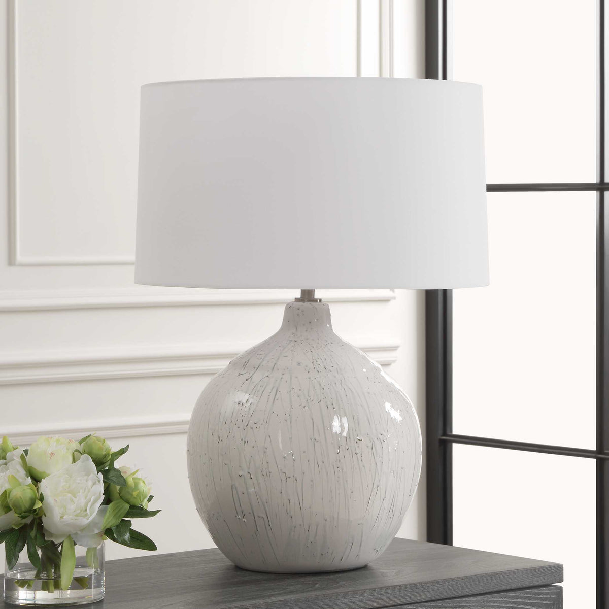 Dribble White Glaze Table Lamp by Uttermost - View 3